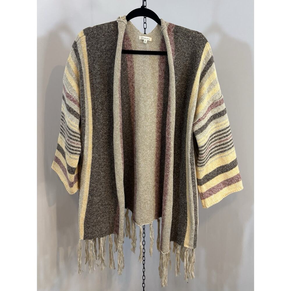🔥SALE🔥 Serape Caridigan Sweater Women S Knit Open Fringe Boho Cozy Brown Striped